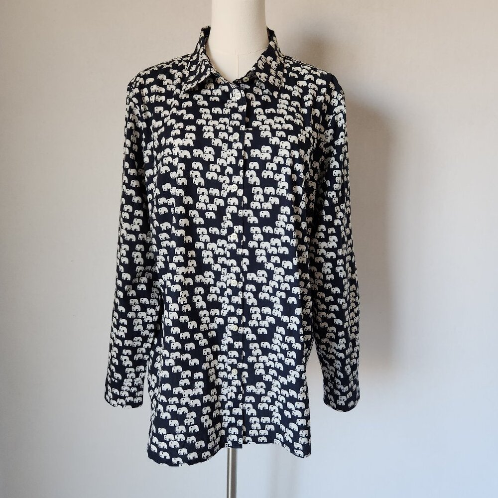 Talbots Elephant Printed Button-Up Tunic Shirt Lo… - image 1